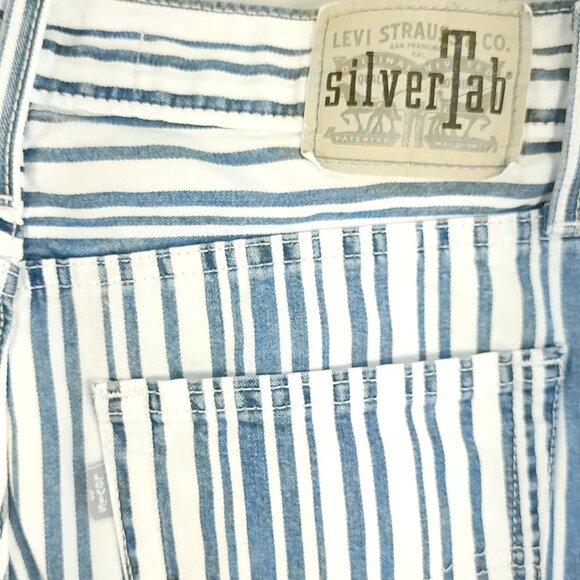 Levi's Baggy Shorts Women's 27 Blue White Stripes Denim Silver Tab - Picture 4 of 8